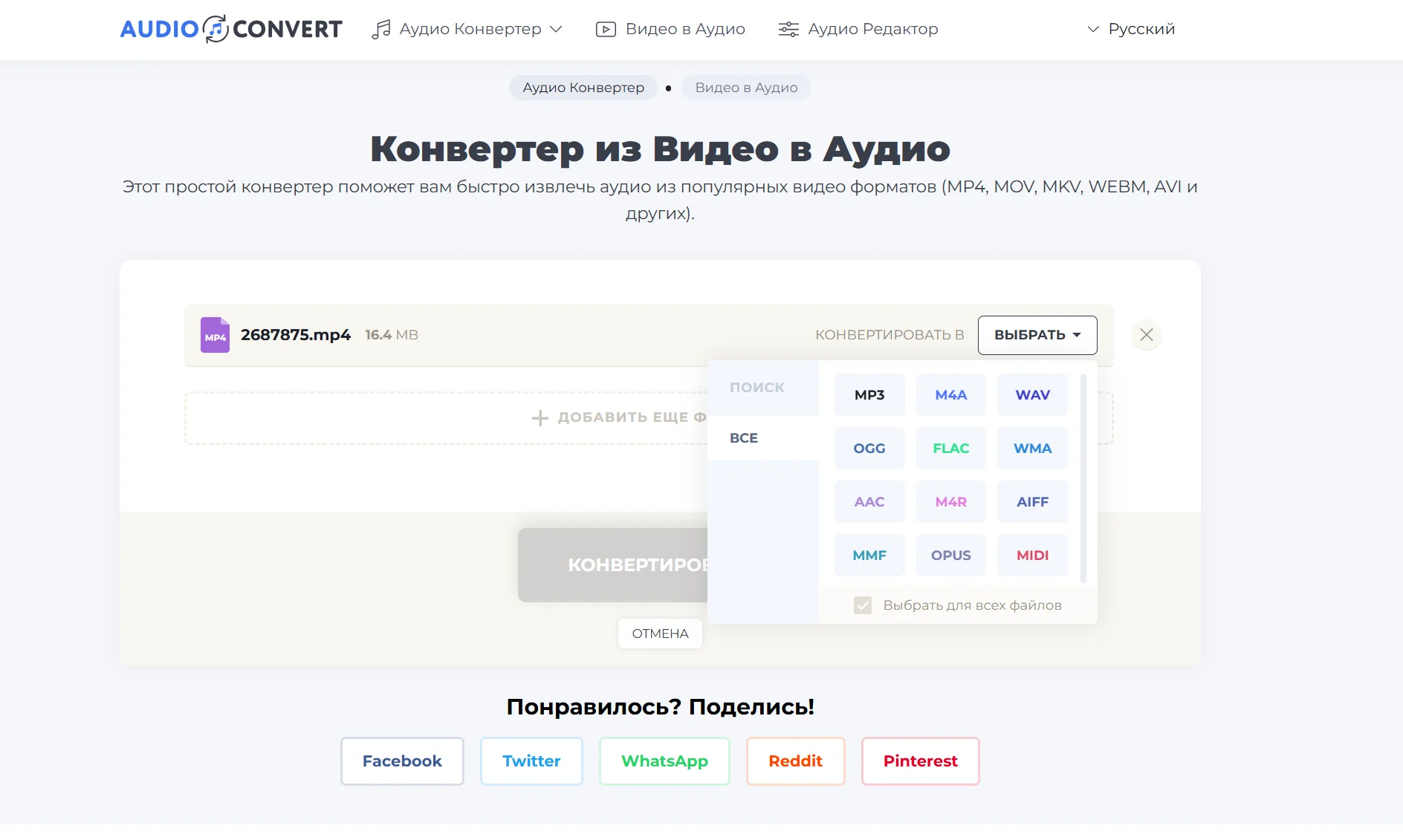 Интерфейс Audio Convert