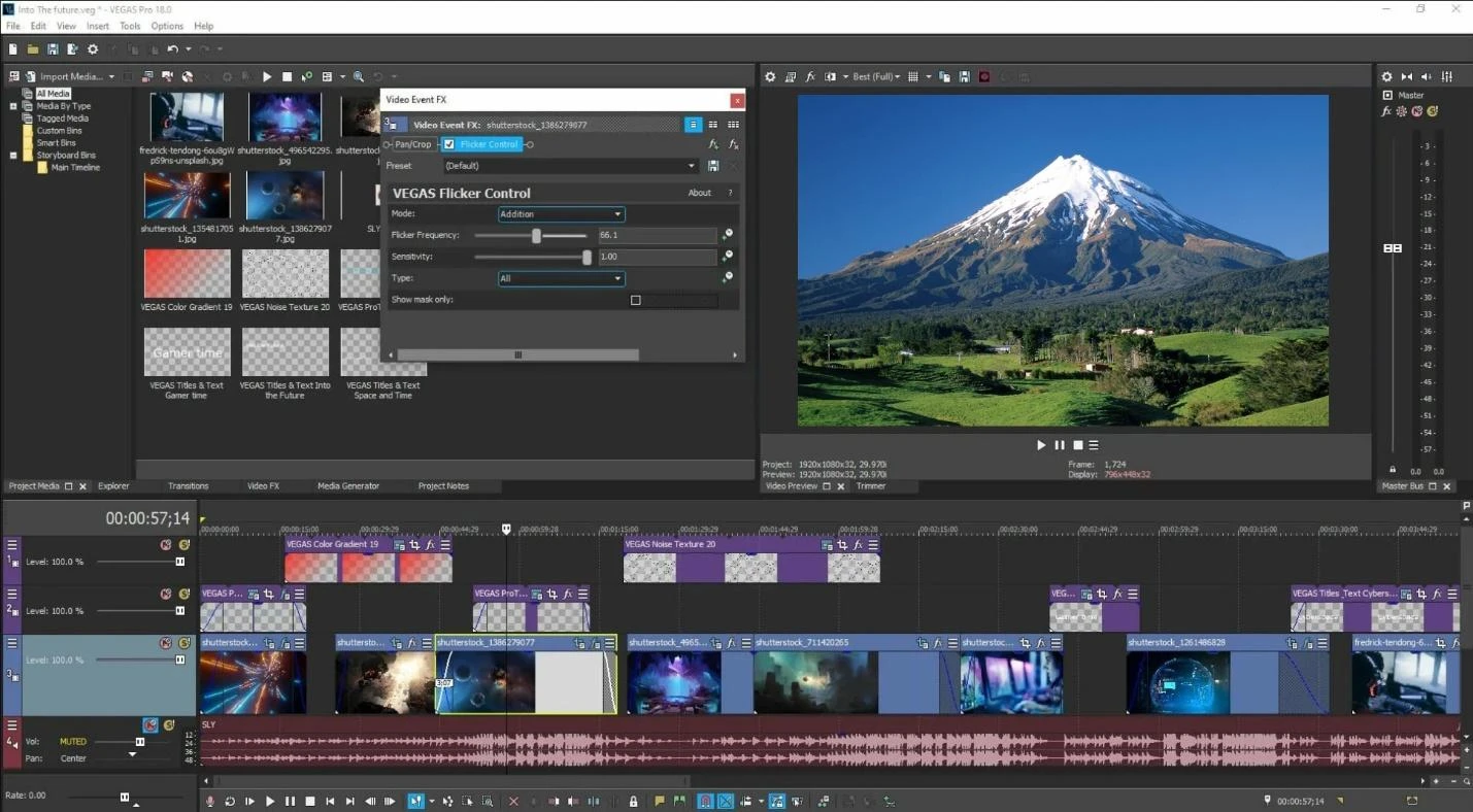 Интерфейс Vegas Pro