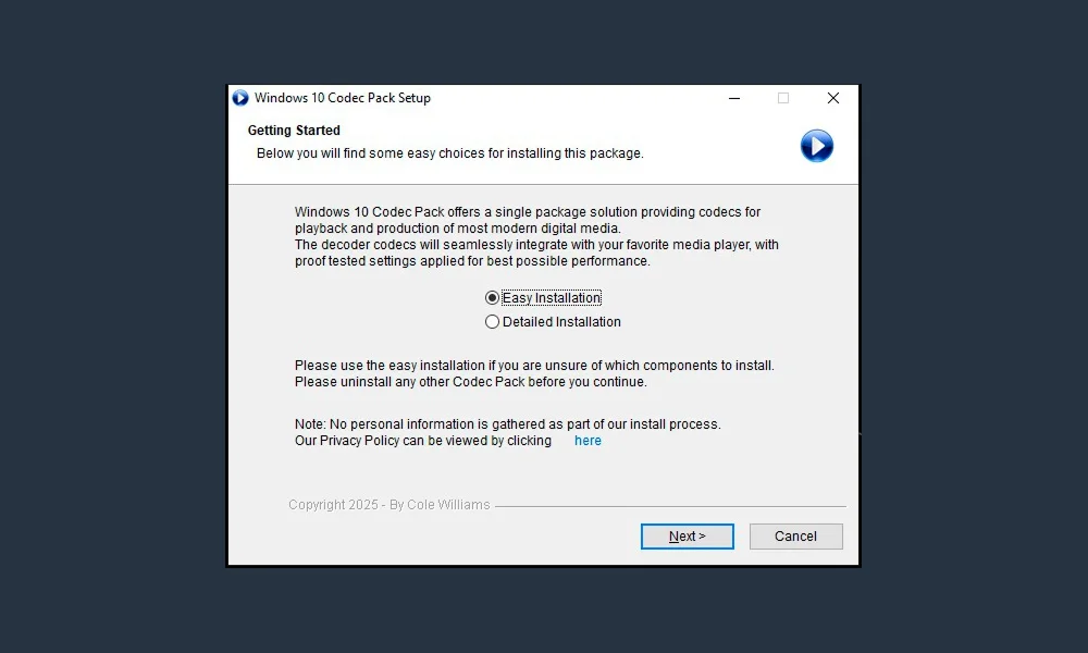 Скриншот кодека Windows 10 Codec Pack